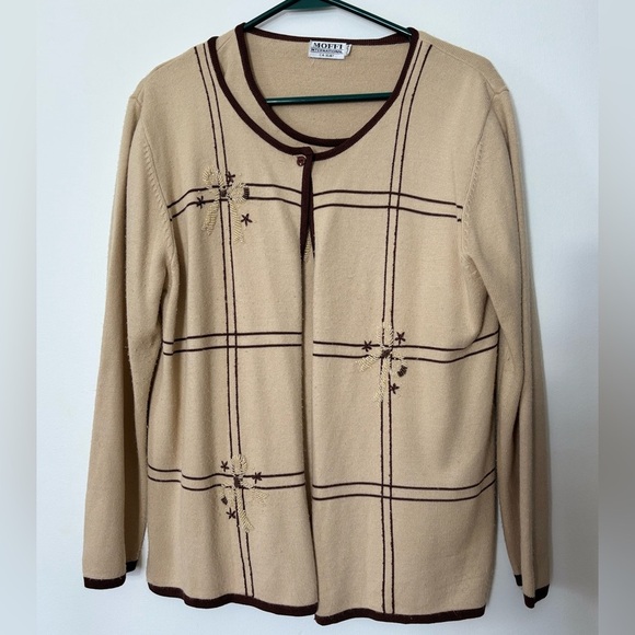 🎉4/30$🎉 Vintage 2-Piece Beige & Brown Cardigan Sweater & Floral Beaded 🤎 - Picture 1 of 8